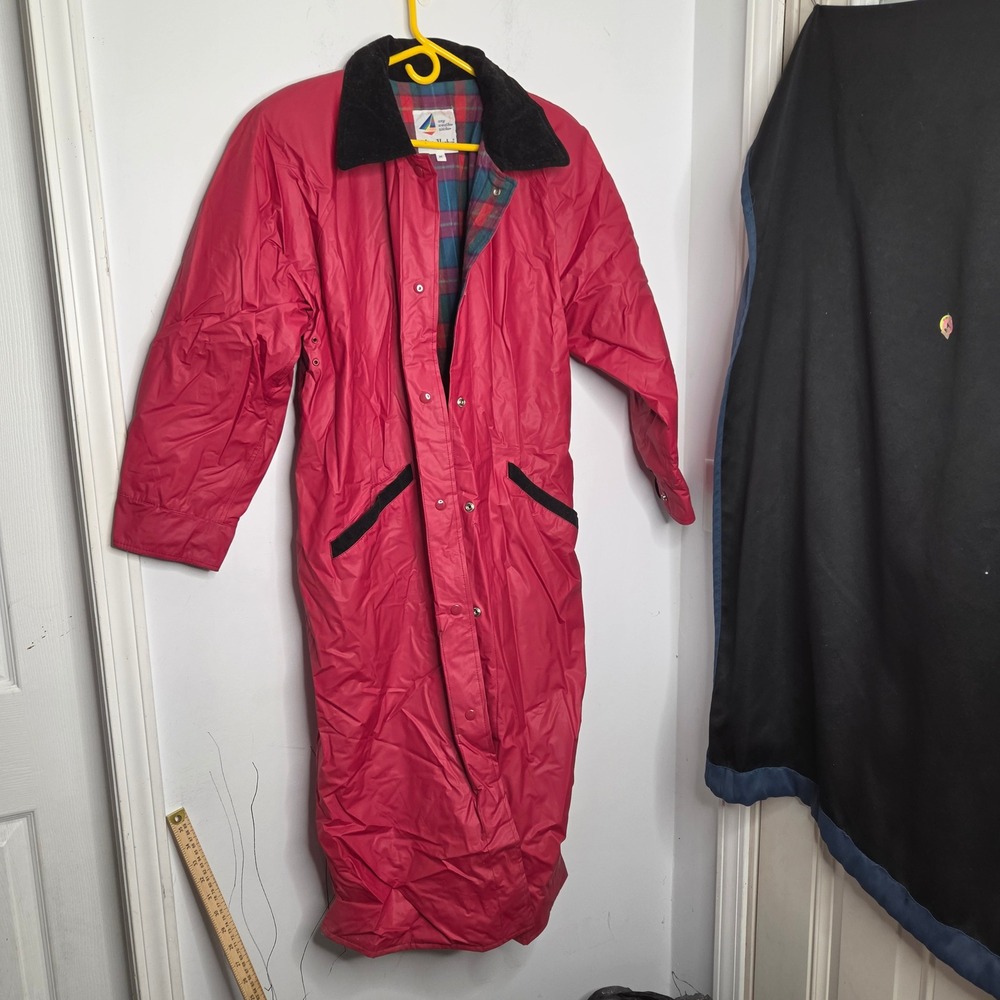Mistyβ Harbor Any Weather Slicker Red Raincoat Plaid Quilted Lining Medium